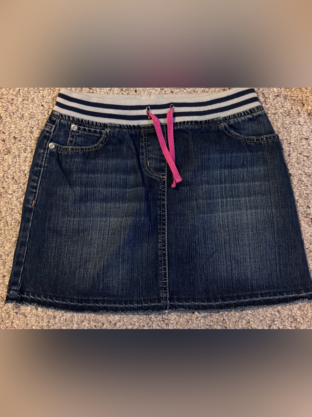Boden Dark Blue Denim Skirt with Pink Drawstring